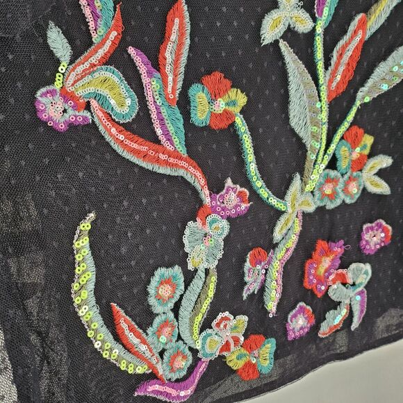 Guess Embroidered Top Sz L Whimsy Goth Fairy Grunge Flutter Sleeve Boxy Crop Top - Picture 5 of 11